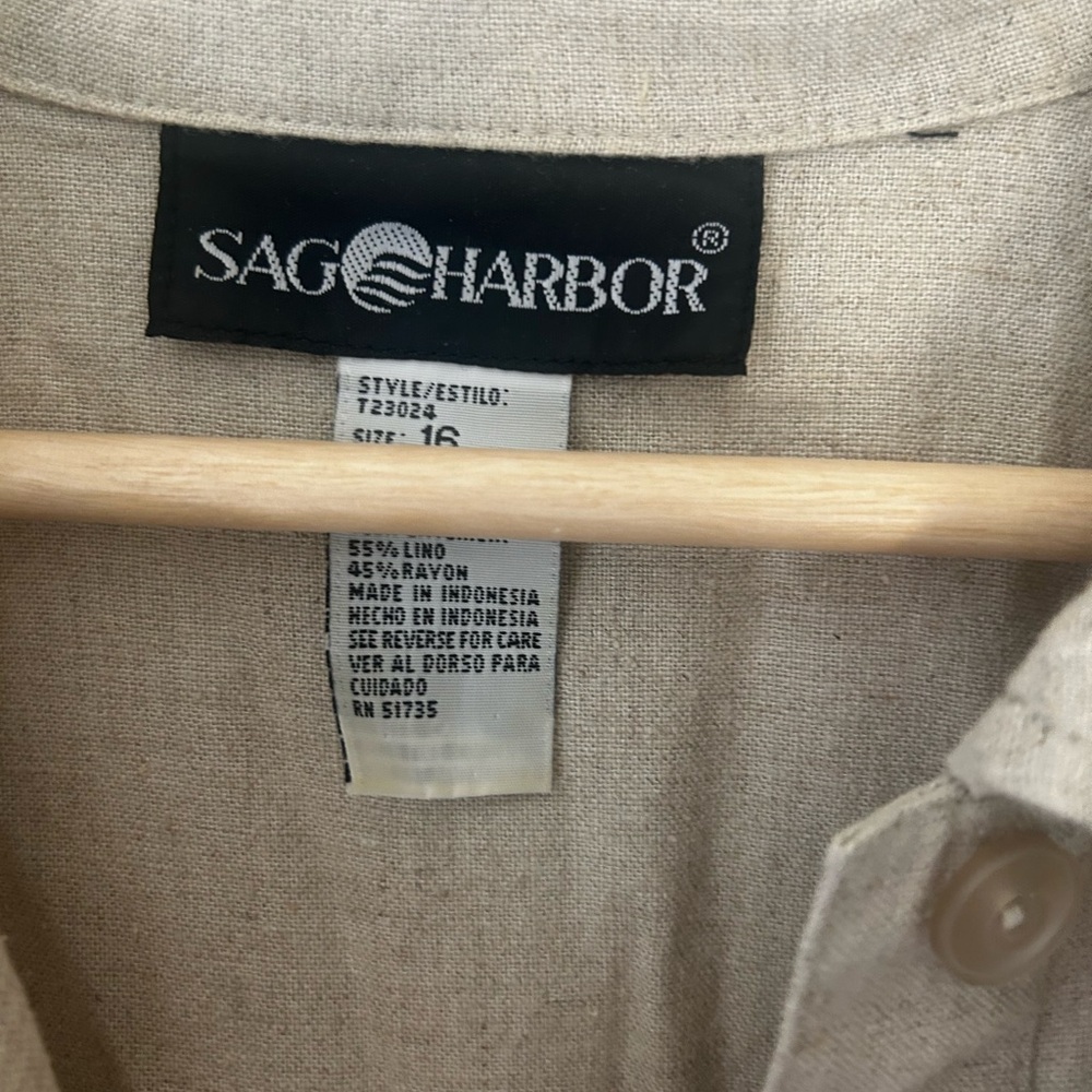 Vintage Sag Harbor Size 16 Linen Blend Cream Collared Embroidered Maxi Dress - Picture 2 of 6